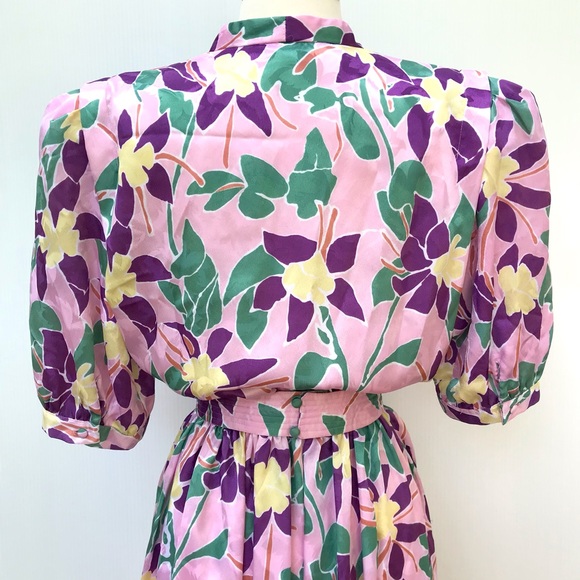 Vintage 80’s pink abstract orchid floral secretary dress - Picture 7 of 9